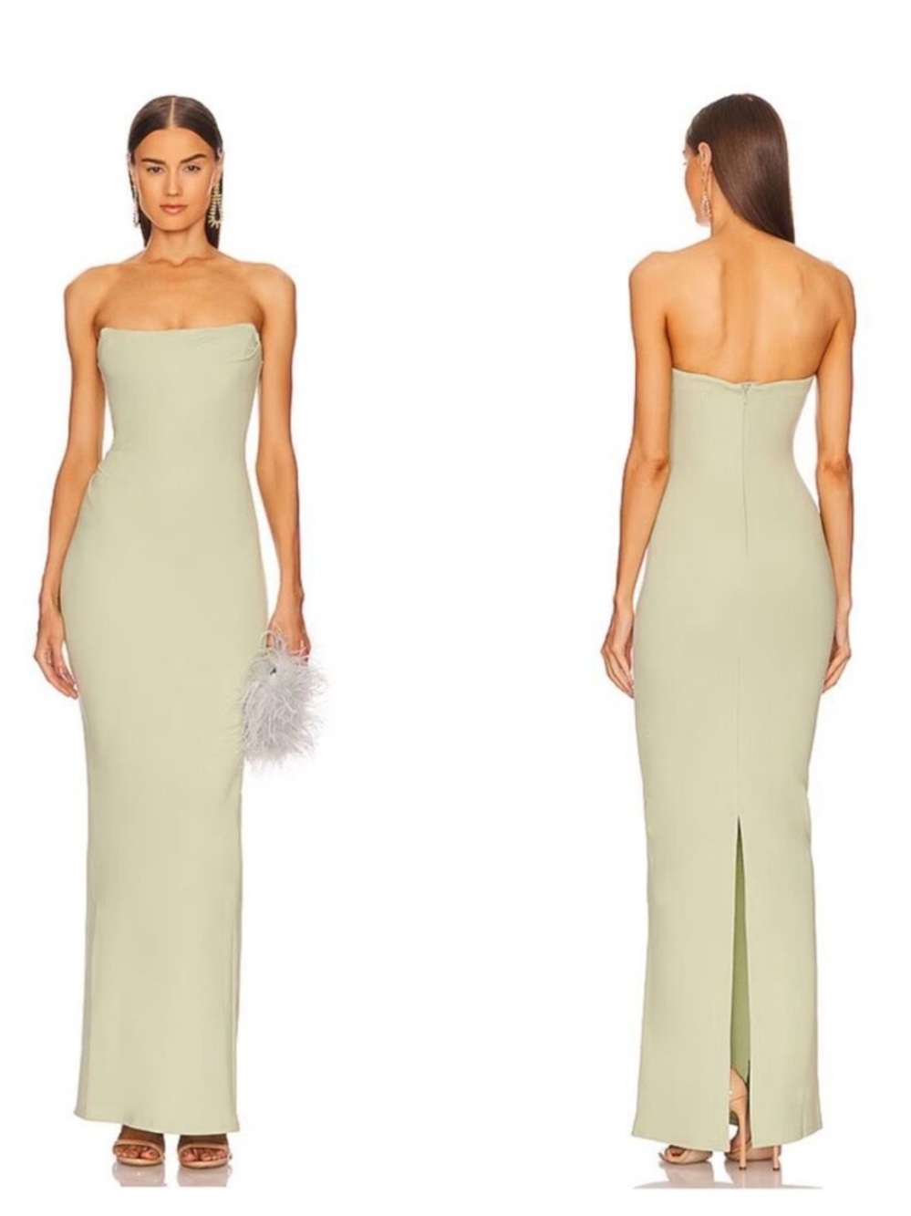 Michael Costello X Revolve Briggs Gown Ruched  Maxi Dress In Sage Size L - Picture 3 of 16